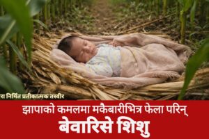 झापाको कमलमा मकैबारीभित्र फेला परिन् बेवारिसे शिशु
