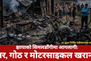 झापाको सिमलडाँगीमा आगलागी: घर, गोठ र मोटरसाइकल खरानी