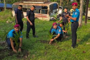 वृक्षारोपण गरेर जन्मदिन मनाउँदै झापा प्रहरी: उत्सवमा पर्यावरणको सुगन्ध